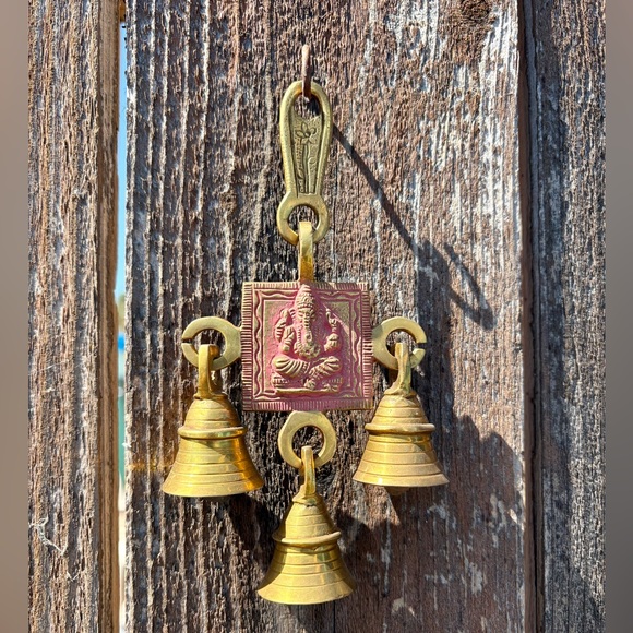 Golden Red Antique Style Brass Ganesha Wind Chime - Picture 2 of 10